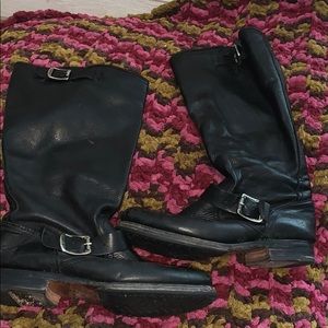 Frye Black Tall Buckle Boots Sz 8 1/2